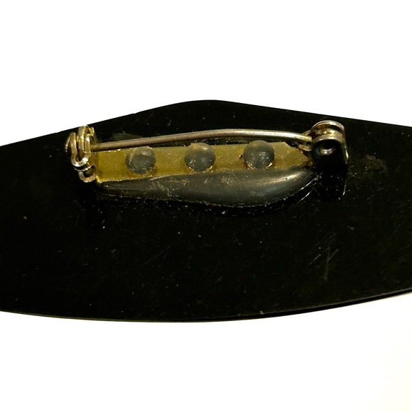 Vintage Shiny Pearlized Diamond Shaped Brooch Pin White Black Border 80s Classy - Picture 10 of 12